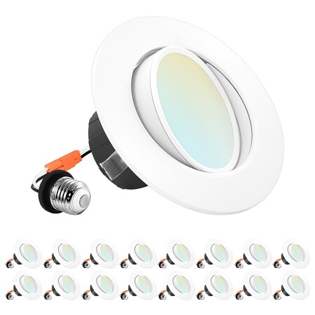 Luxrite 4 Inch Gimbal LED Recessed Can Lights 5 CCT Selectable 2700K-5000K 8W=60W 700LM Dimmable 16-Pack LR23233-16PK